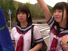 Banheiro, Facial, Mulheres homem, Grupo, Japonêsa, Baixinhoa, Sexo grupal a três, Uniforme