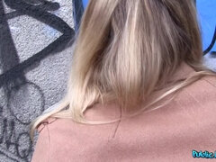 Leie, Blondine, Blasen, Betrug, Geld, Im freien, Pov, Öffentlich