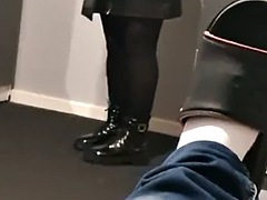 Stepmom in a leather skirt almost caught her stepson masturbating in her bed