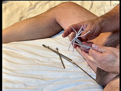 8 wires in cock urethra. Extreme sounding. Multiple urethral sounding. Multiple cock stuffing