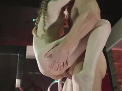 美女, フェラチオ, 茶髪の, イマラチオ, ハードコア, ピグテール, プール, ガリガリ