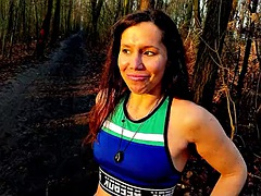 Jogging German Wife talks to Quick Cheating Outdoor Sex by Stranger