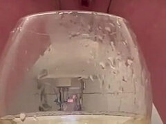 Pee in the Glass and Pouring Pee Over Myself and My Big Tits and Little Tease Pee From My Nipples