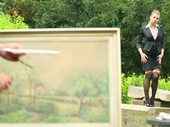 Vestidas, Nu pelado, Ao ar livre cartaz de rua outdoor, Mijar, Duro, Ducha chuveiro, Meias finas, Molhadoa