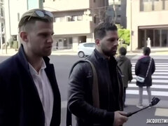 아시안, 흑갈색 머리, 음경, 갱뱅, 핸드잡, 일본인, 팬티호스, 쓰리섬