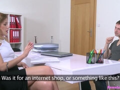 Amateur, Gode, Femelle, Doigter, Léchez, Masturbation, Bureau, Jouets