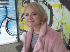 Adorable blonde with short hair is fucked by the public agent