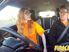 faux Driving college Nerdy ginger teenager fucked to creampie orgasm