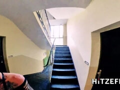 Blonde MILF Vicky Hundt Tempts Yankee with Her Smooth Pussy and Handjob! POV, Stockings, Big Cock