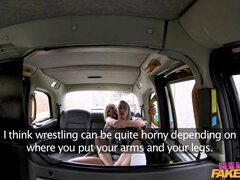 Female Fake Taxi - Lesbians Wrestle In British Taxi 1