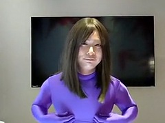 Japanese amateur crossdressers masturbate in purple catsuits