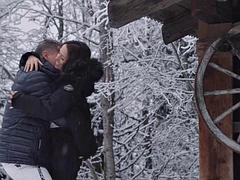 미인, 흑갈색 머리, 커플, 하드코어, 대단히, 공개적인