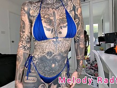 Trying on a Dark Blue and Light Blue Frilly Micro Bikini Haul Melody Radford