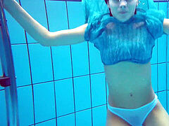 Hot hairy black-haired teenage in the pool nude