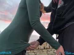 Amateur teen Hannah Goode gets risky public fuck in park at sunset - blowjob and facial cumshot