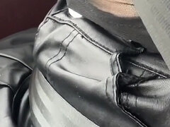 Leather Micro Skirt Stocking and Bitch Collar in Public
