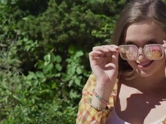 Bare stunner, Stacy Cruz is fapping in the nature, with a cucumber and luving it a bunch