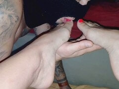 Ερασιτέχνης, Ζευγάρι, Σπέρμα στο στόμα της, Πόδια, Σπιτικό