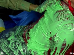 Brunette, Olie, Satin, Bundet, Våd