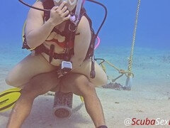 Outdoor fun with amateur interracial vibes while scuba diving by a cracked mooring