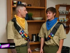 Busty MILFs Syren De Mer and Mckenzie Lee get pounded by stepson scouts in uniform group sex orgy