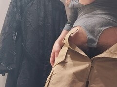 Busty hairy milf with a giant ass tries on clothes naked