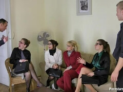 Habillées, Lunettes, Groupe, Lesbienne, Orgie, Fête, Satin, Echangistes