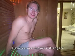 Risky blowjob in hotel sauna.. I suck STRANGER