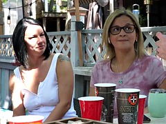 デカパイ, ダブル開発, 異人種間, 下着, 淫乱熟女, アウトドア, パーティ, オッパイの