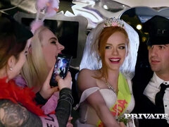 Bride and her girlfriends through orgy in limousine