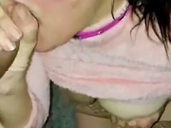 Lady in pink dress fucked and given blowjob