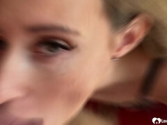 Arsch, Blondine, Blasen, Kehlenfick, Lingerie, Pov, Strümpfe, Titten