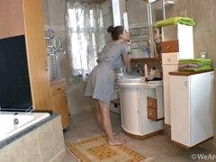 デカパイ, 女, 毛深い, Hd, ロシア人, シャワー, 一人