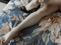 Fetish, high heels stockings, girl masturbating
