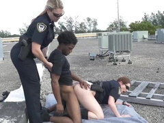 Outdoor black sex for two busty female cops