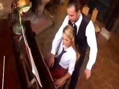 Aged teach gets this blonde broad to let him bang her after lessons