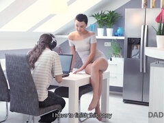 Teen with cute face drilled by old guy behind BF's back