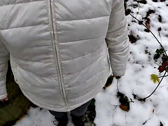 Slap her red tits in the snow