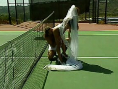 Unbelievable youthful huge tit bride is licked by tennis coach