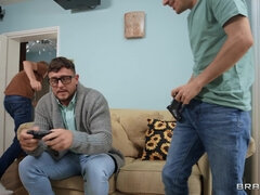 Big ass mom with huge ass throats young stepson's monster dick in ways that make her feel horny and slutty, eager to push some of the wet monster