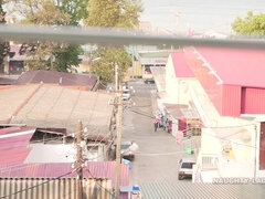 Naughty exhibitionist Lada - Feetcare balcony - Big tits naked outdoors on terrace