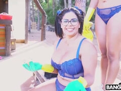 Import These Sisters Plz - Busty Mexican Latinas share big dick - outdoor POV blowjob & hardcore