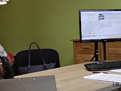 LOAN4K. Russian girl rides loan officers cock in her office