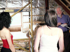 aged man puts his fuckpole inside two steaming young teens