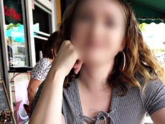 Busty beauty flashing cunt in public for money