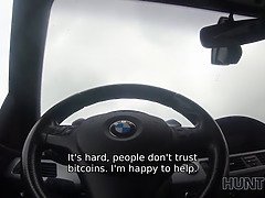 Watch this young, petite brunette get her head and pussy pounded while cuckolding for cash