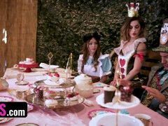 Alice in Wonderland XXX Parody: Chanel Camryn, Myra Glasford, and Holly Day eat each other out in sexy lingerie while in