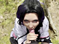 Enthousiasteling, Mooie dikke vrouwen, Pijpbeurt, Stel, Sperma shot, Handbeurt, Buiten, Tieten likken