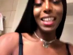 Sexy black tranny with big tits MB cums 3