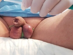 Naughty and kinky saline testicle inflation with a cannula - mind-blowing hands-free cumhot!